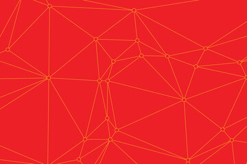 A geometric polygon vector design with yellow outlined connections and nodes against a red background, illustrating abstract digital innovation and modern tech style.