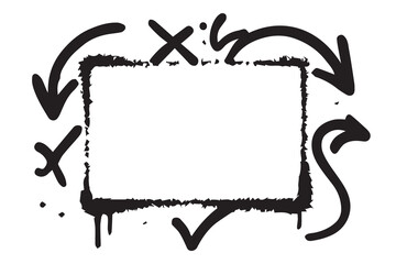 Vector minimalist graffiti frame created with spray paint effect, illustrated in black and white with precise black outline defining modern street art style.