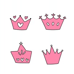set of pink princess crown hand drawn vector illustration © ninimiou