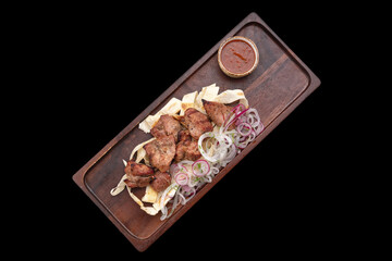 Grilled meat kebab onion lavash