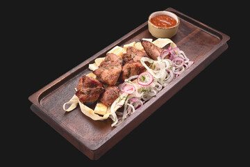 Grilled meat kebab onion lavash