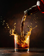 A glass of liquid is pouring into a glass