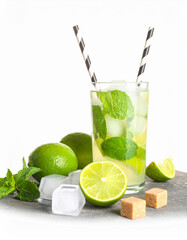 glass of limeade with green straws.
