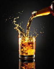 A glass of liquid is pouring into a glass