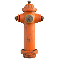 Fototapeta premium Orange fire hydrant metal industrial urban isolated weathered safety emergency outdoor vertical