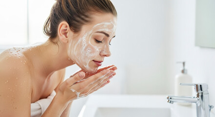 Woman enjoying a refreshing facial cleanse