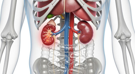 Detailed anatomy of the human kidney.