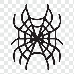 Stylized Black Spider  , A simple, stylized vector icon of a spider web or cobweb in black silhouette. 