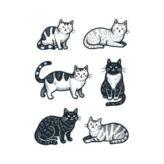 Obraz premium Adorable kitten cats pattern of icons sketch – Black and White Icon Vector and Illustration