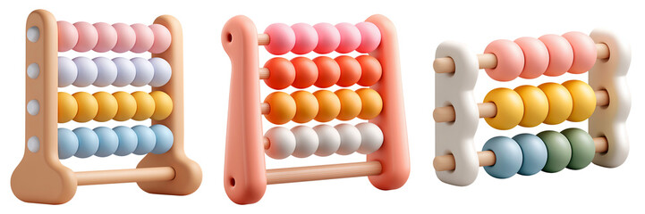 Three Pastel 3d Abacuses for Early Childhood Education on White