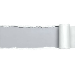 A strip of white paper torn horizontally, revealing a gray space with a rolled-up edge