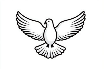 Fototapeta premium A white dove soars upward, its wings spread wide in flight. The birds feathers are detailed with accents, showing light and shadow. It represents peace and freedom in a clear space.