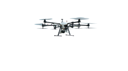 White quadcopter drone with propellers isolated on transparent background