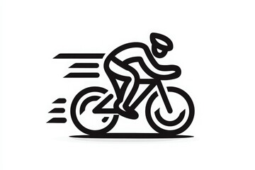 A cyclist is shown racing forward, illustrated with strong lines to suggest speed and energy. The design captures the excitement of cycling in a minimalist style.