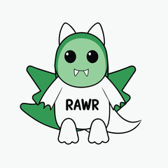 Cute Cartoon Dragon with 'RAWR' Chest and Green Wings