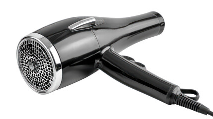 Professional black hairdryer isolated on transparent background