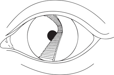 The Human Eye Illustrated with a Spiral Staircase Descending into the Pupil, Symbolizing Vision and Insight