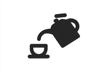 Obraz premium A kettle tilts gracefully as it pours tea into a small cup. The scene is minimalistic, showcasing the fluid motion and simplicity of the act of making tea.