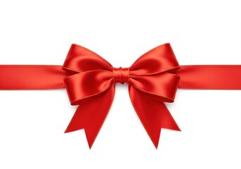 Fototapeta premium Red satin ribbon tied in a decorative bow on a white background.