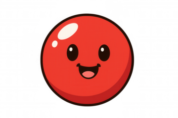 Red cartoon smiling emoji character expressing happiness and joy, cute happy emoticon face illustration