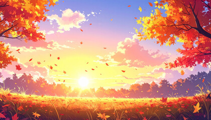 sunset in the forest