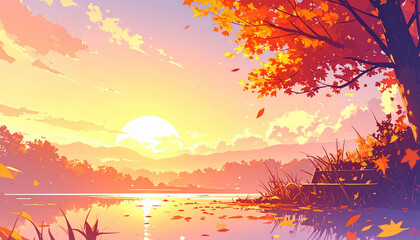 sunset in the forest