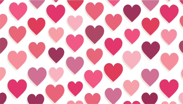 A vibrant heart pattern design in a flat style, featuring bold and colorful hearts of varying sizes, arranged in a seamless and cohesive manner, with clean lines, With png Transparent 