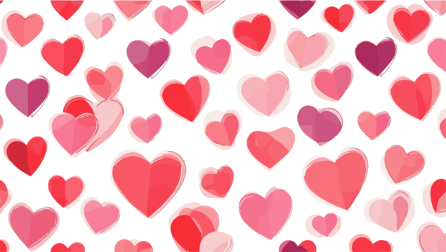 A vibrant heart pattern design in a flat style, featuring bold and colorful hearts of varying sizes, arranged in a seamless and cohesive manner, with clean lines with png Transparent 