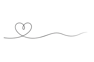 A simple black line drawing of a heart shape connected to a wavy line, isolated on transparent background