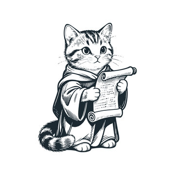 Adorable kitten as 16th century poet &ndash; Black and White Icon Vector and Illustration