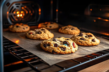 Chocolate Chip Cookies Baking in Oven