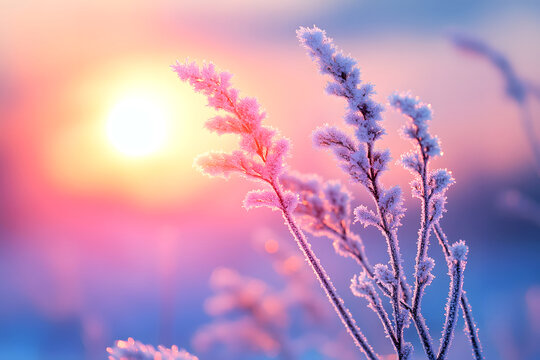 Frosted Grass in Winter Sunset Glow