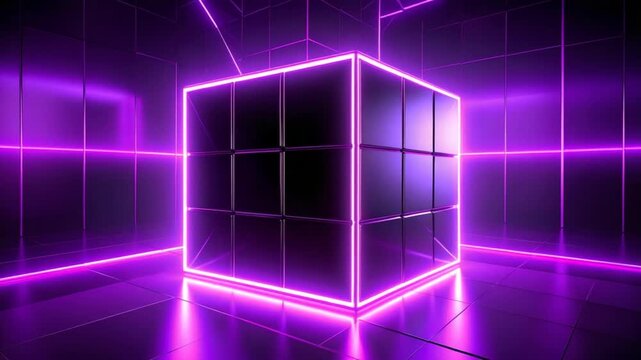 Neon pink glowing cube abstract illustration