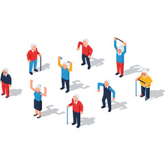 Isometric Group of Diverse Elderly People Exercising and Standing with Canes.