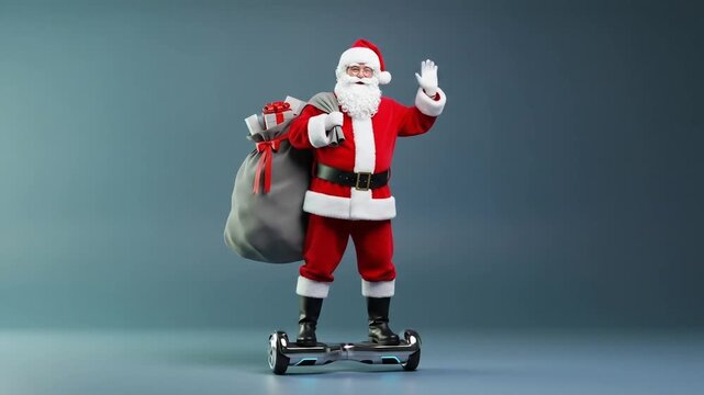 Santa Claus Standing And Holding Gift Sack On Snowy Ground, Cheerful Christmas Character Animation In Winter Holiday Scene Perfect For Festive Greeting And Seasonal Video Background