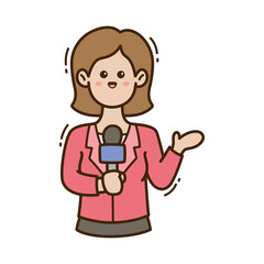 Animated Woman Holding Microphone in Red Blazer on Transparent Background