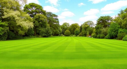 Vast Green Lawn in a Serene Park Setting.