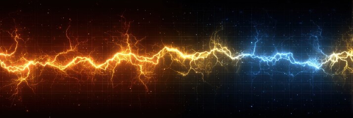 Dynamic Visual of Electric Energy Waves in Contrasting Orange and Blue Tones Illustrating Movement and Intensity Across a Dark Background