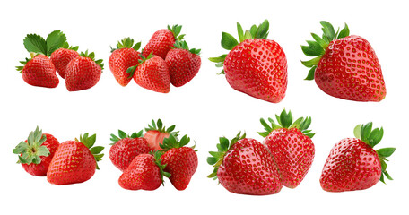 Fresh and Juicy Strawberries on White Background for Culinary Uses, PNG bundle collection, Isolated on Transparent Background