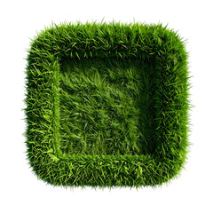 A square of lush, green grass, meticulously trimmed into a box-like shape, sits isolated