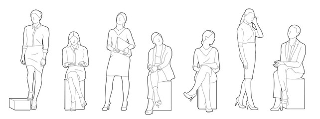 set of working women in formal wear in front views editable vector illustration