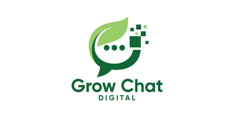 Grow Chat Digital Logo – Modern Communication and Eco Technology Symbol