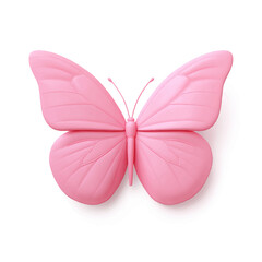 A 3D rendered pink butterfly isolated on a white background. Top down view. Close up of the object