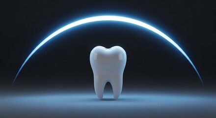 Tooth in Front of Glowing Arc with Dark Background and Subtle Light Effect