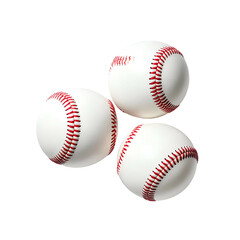 Three white baseballs with red stitching, slightly overlapping, floating against a black backdrop