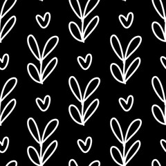 seamless pattern with leaves and hearts