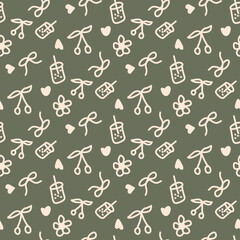 Boba coquettes cherry seamless pattern 