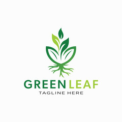 Green Leaf Logo with Roots Nature, Growth, and Organic Branding