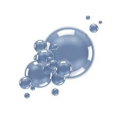 Abstract Glossy Bubbles 3D Vector Art on Transparent Background with Reflective Surface Arrangement and Light Blue Color
