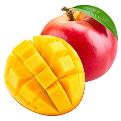 A ripe nectarine and a diced mango, showcasing vibrant colors and a healthy treat